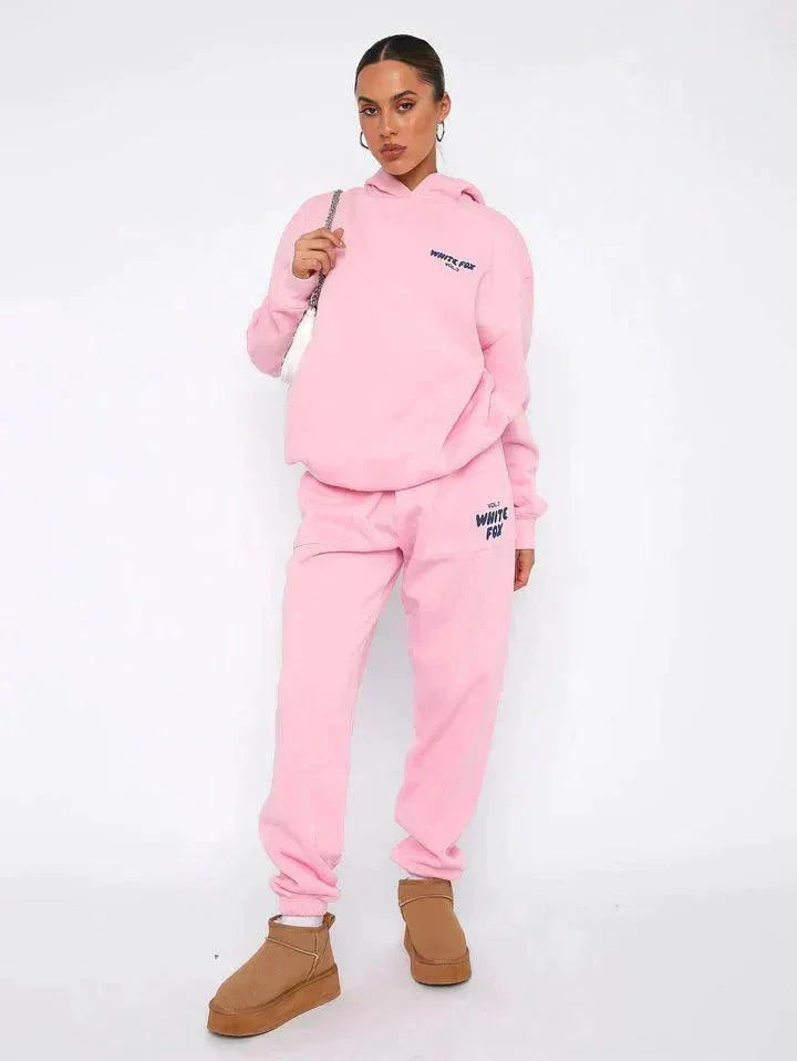 Adelynne two-piece hoodie and pants set: Soft cotton blend, relaxed fit, drawstring waist, perfect for casual daily wear.