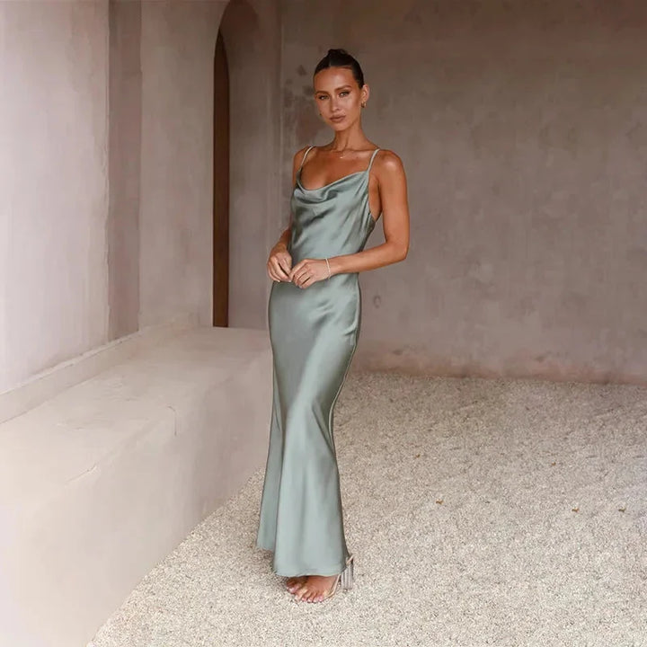 Light Green Sleeveless Maxi dress - Cowl neckline and flowy design. Made of soft and lightweight fabric for a comfortable…