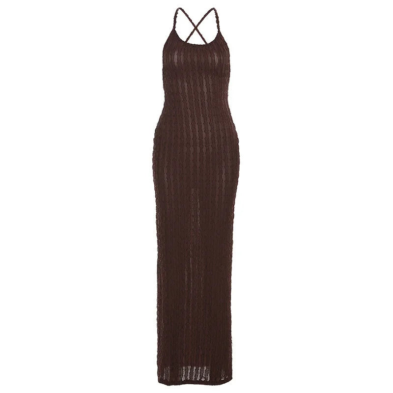 "Andromeda - Women's lace maxi dress featuring a body-hugging fit with elegant lace detailing."