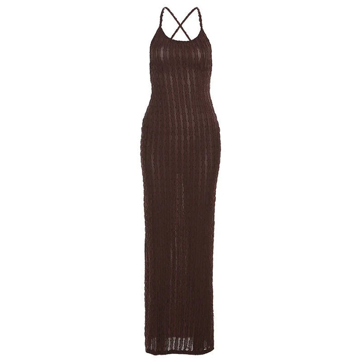 "Andromeda - Women's lace maxi dress featuring a body-hugging fit with elegant lace detailing."