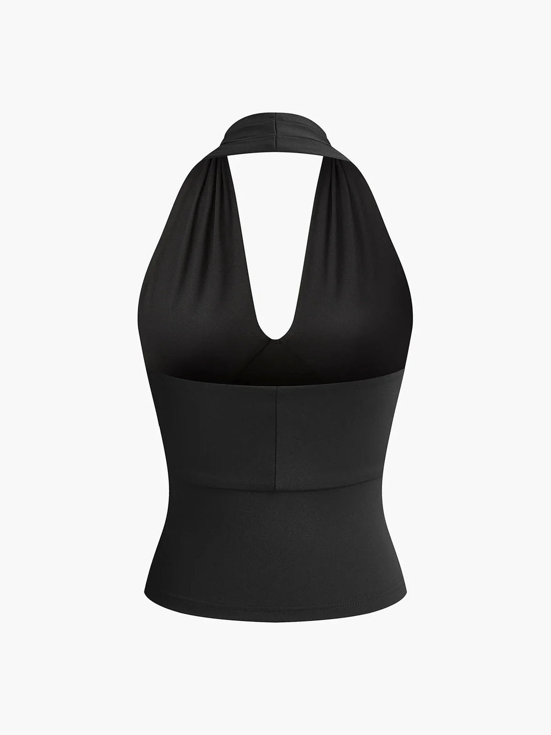 Sleek halter crossover top in Aryana, made from smooth satin fabric with a chic asymmetric design.