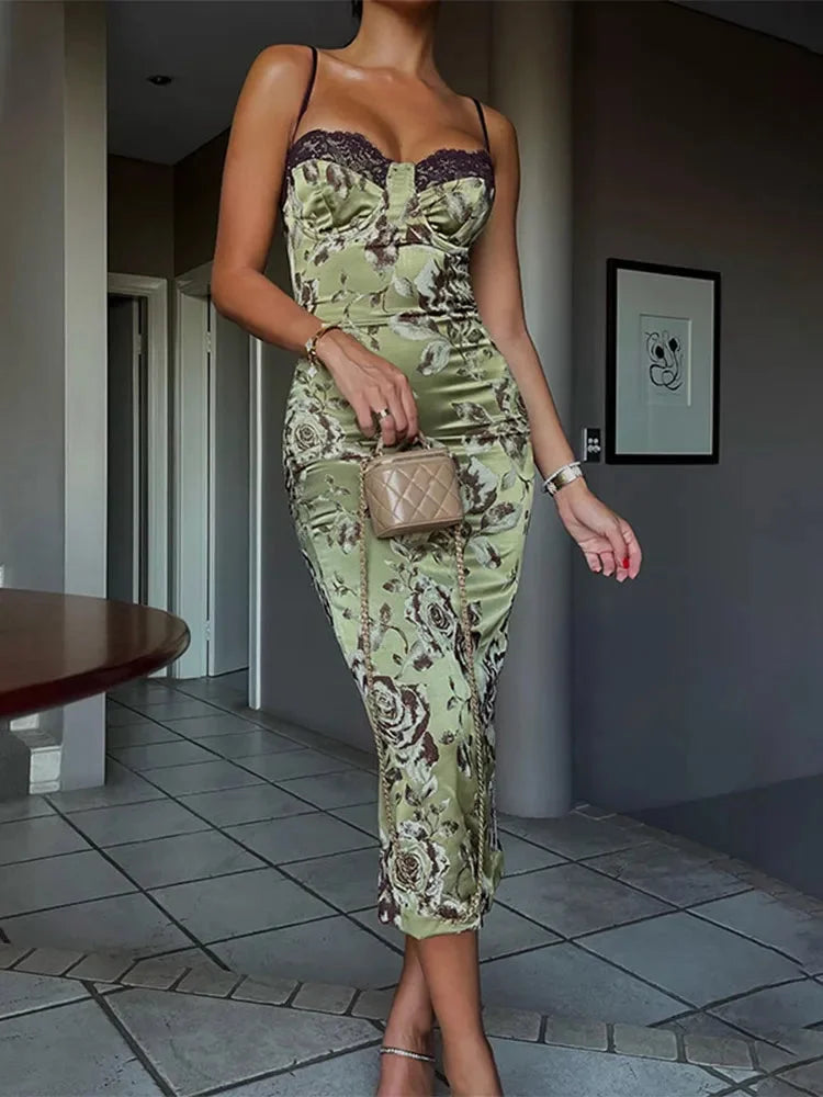 Strapless floral midi dress with a charming design featuring a light and flowy fabric perfect for any casual event or outing.