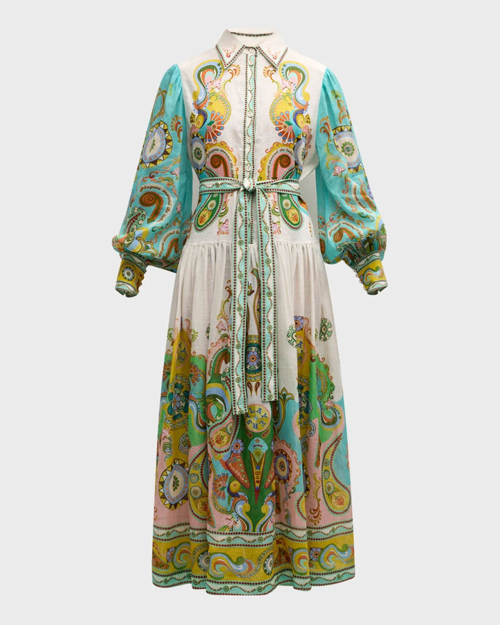 Avacyn maxi dress with paisley print, featuring balloon sleeves. Feminine and flowy, perfect for a casual summer look.