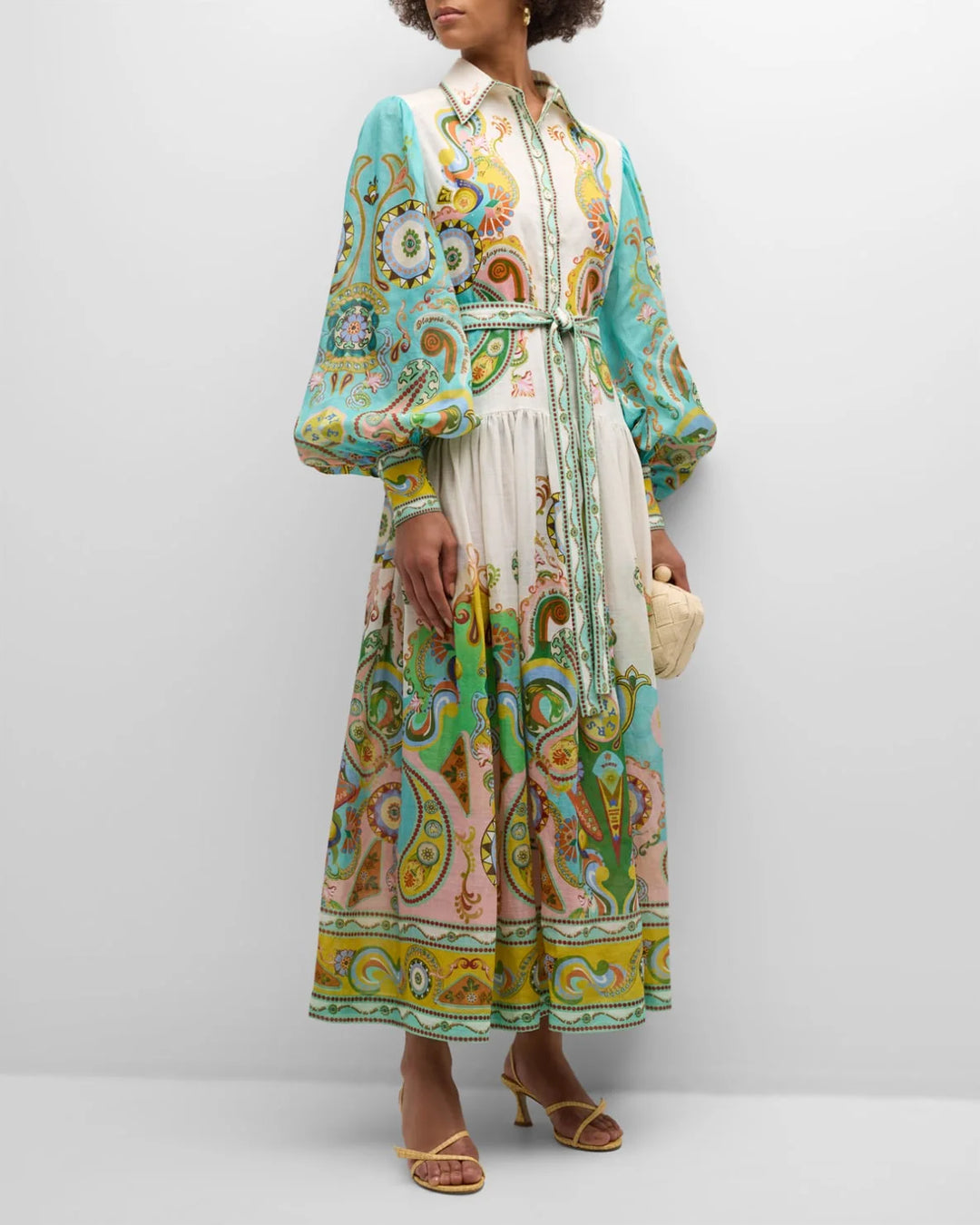 "Avacyn maxi dress in paisley print with balloon sleeves, made from lightweight fabric, perfect for a stylish and…