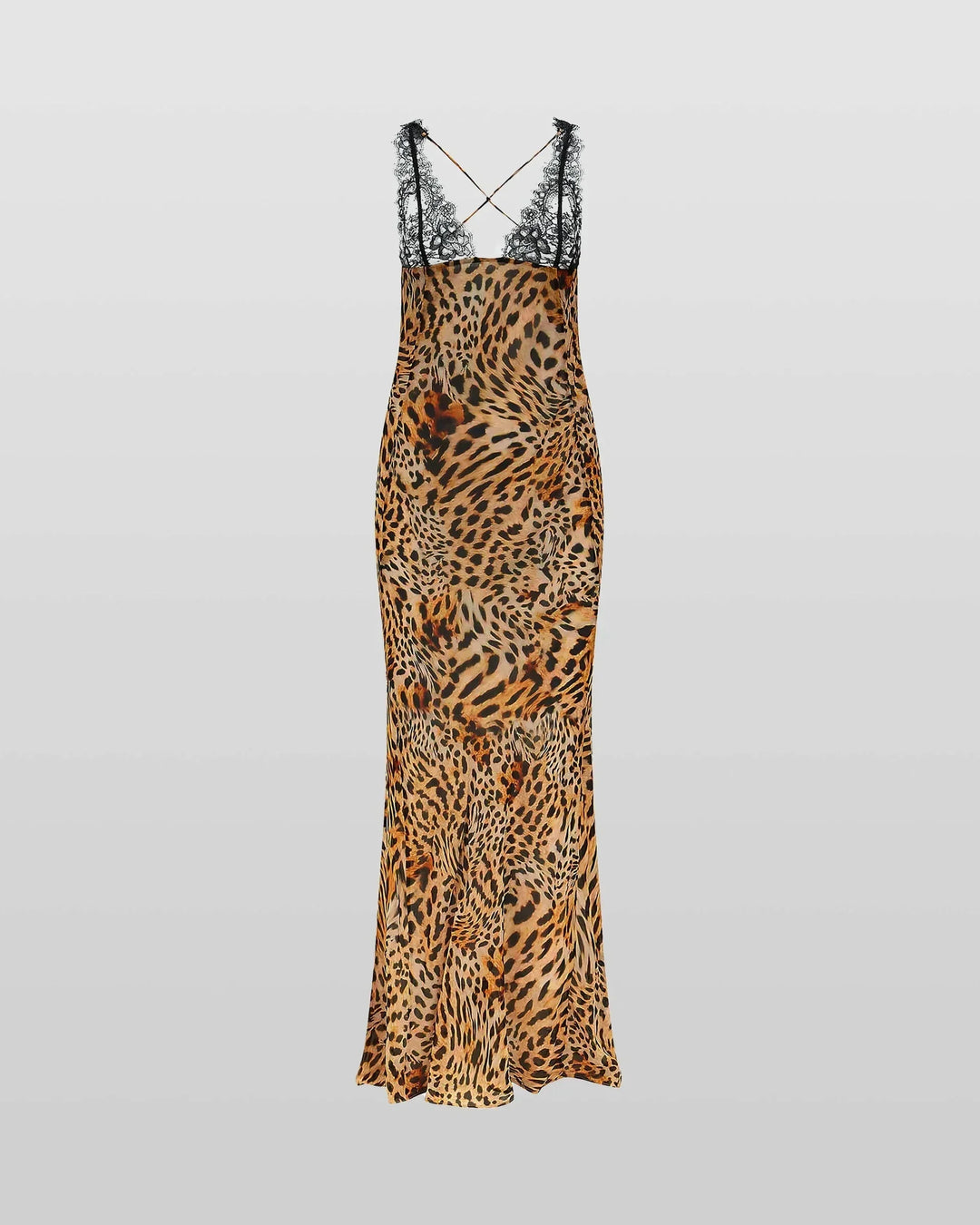 Beaux - Plunge neck animal print maxi dress in lightweight chiffon fabric with a striking exotic pattern and deep neckline.