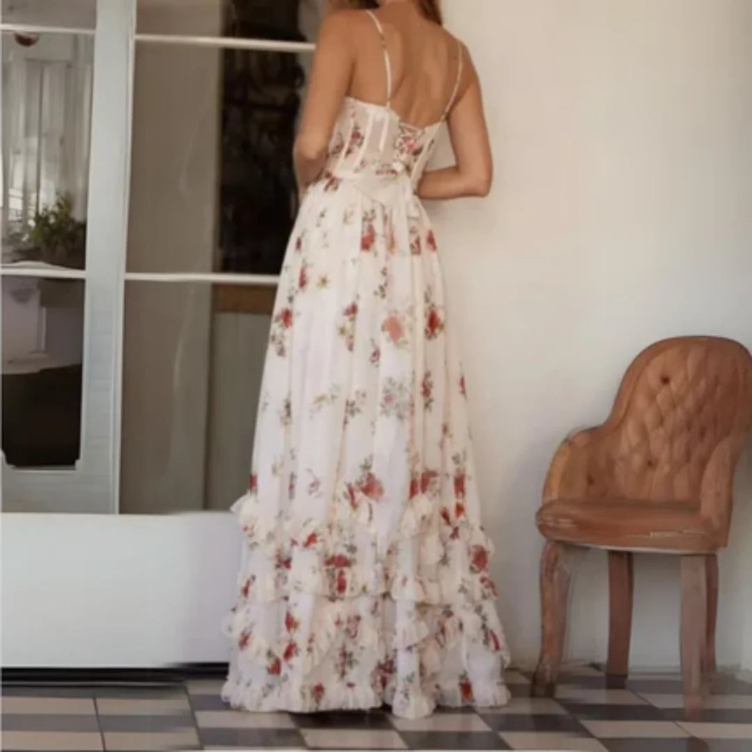 "Sleeveless split-front maxi dress in soft, flowy fabric, perfect for casual elegance."