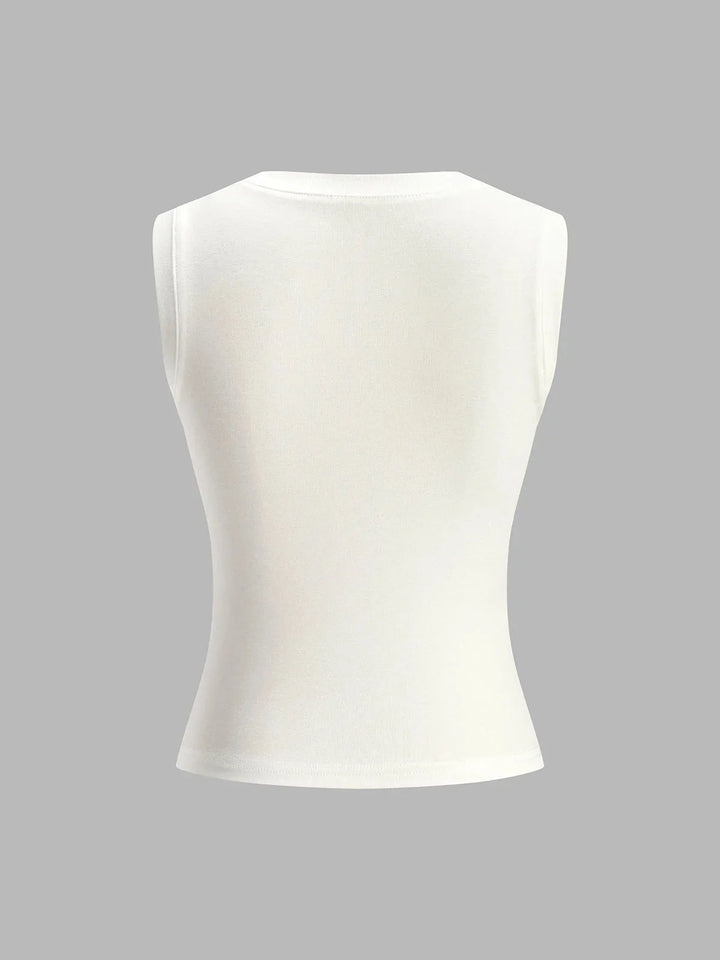 Sleeveless fitted top in Cheyenne style, featuring a ribbed texture and high neckline, perfect for versatile casual or…