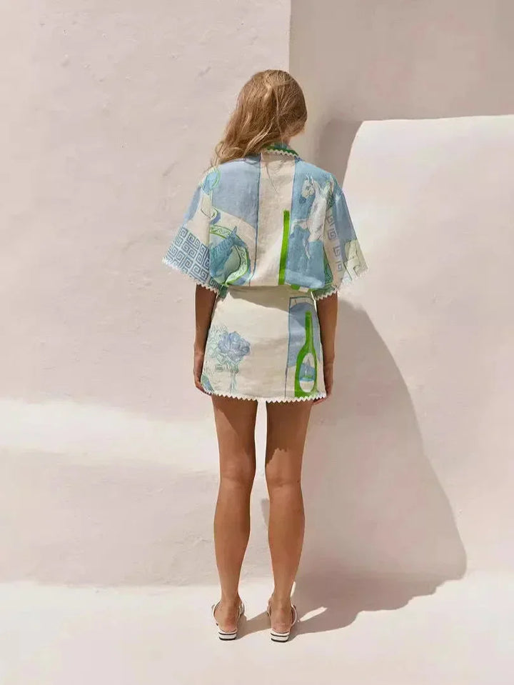 Blue and white summer beach set featuring a striped design, perfect for a day at the beach.