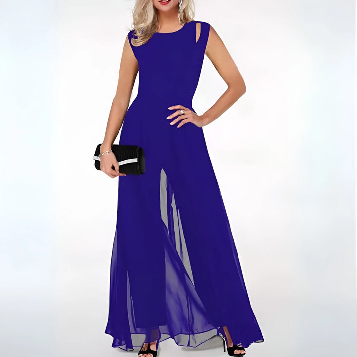 "Royal Blue Women's Sleeveless Maxi Dress with Side Cutouts, made from soft and breathable fabric for a chic and stylish…