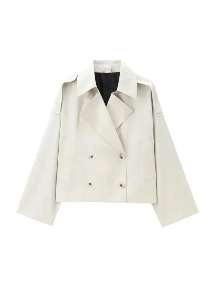 Ivory double-breasted jacket in Beige, featuring a structured design.
