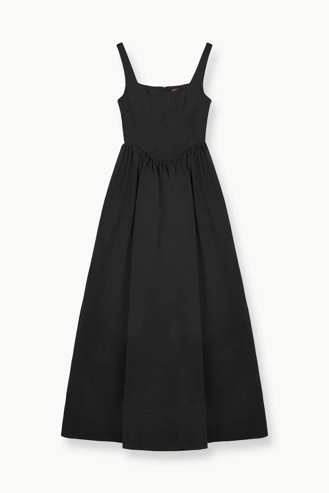 "Sleeveless black midi dress with square neckline, perfect for chic occasions. Made of soft, durable fabric for a…