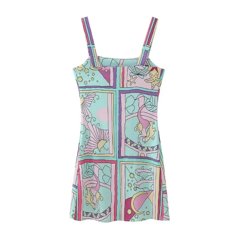 Sleeveless pastel mermaid print dress featuring a whimsical underwater design suitable for a variety of occasions.