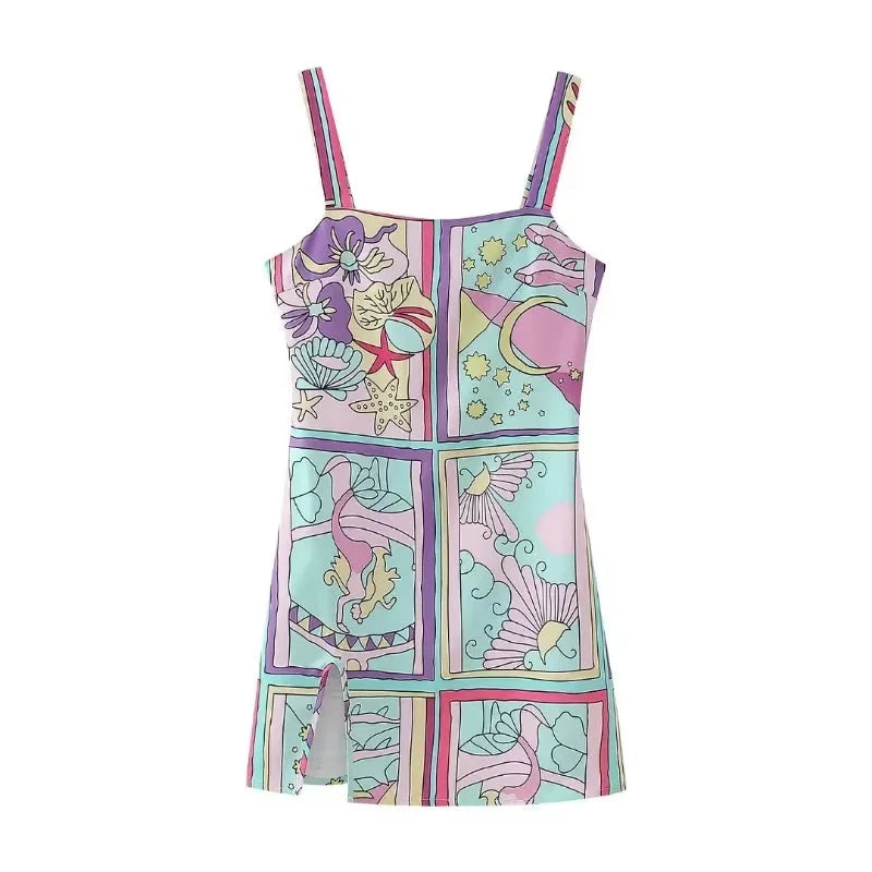 Sleeveless pastel mermaid print dress in Multi, featuring a whimsical underwater design with a blend of soft colors.