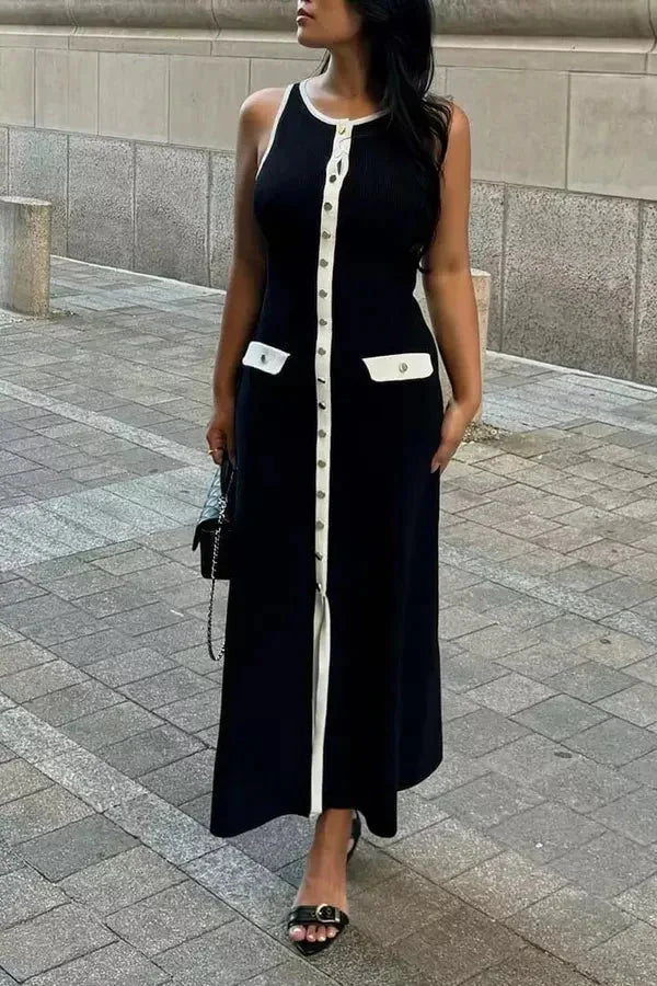 Sleeveless maxi dress featuring button detailing. Crafted with soft, breathable fabric in a relaxed fit. Perfect for casual…