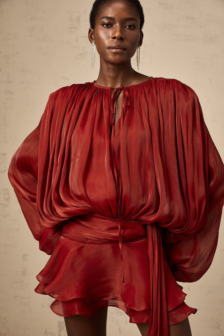Satin mini dress with tie accents in flowing design - Gabriella - perfect for a night out or special event.
