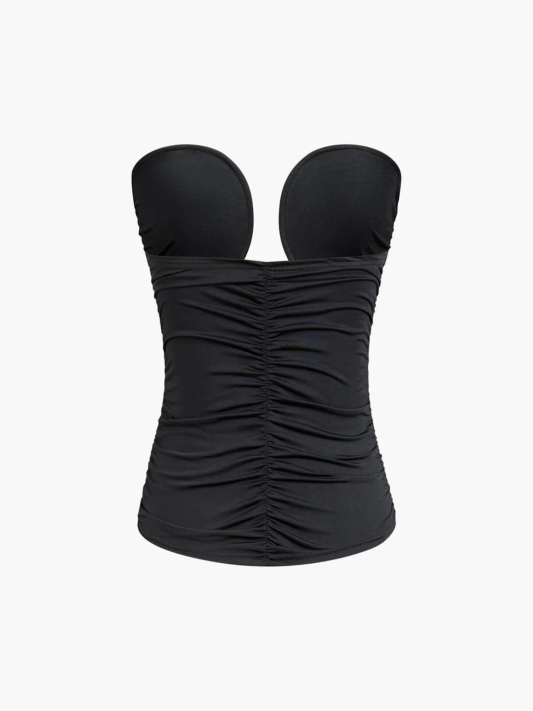 Black strapless top with a sweetheart neckline by Honor, showcasing a sleek design and comfortable material for a versatile…