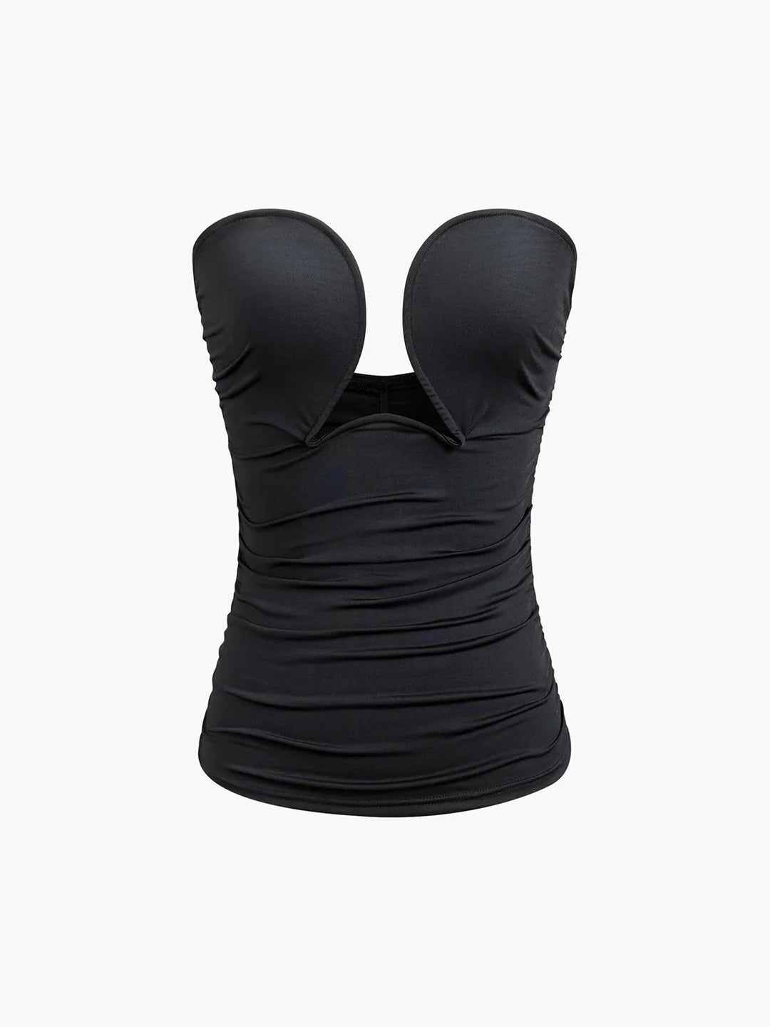Black strapless top with sweetheart neckline by Honor. Sleek design with a flattering fit.