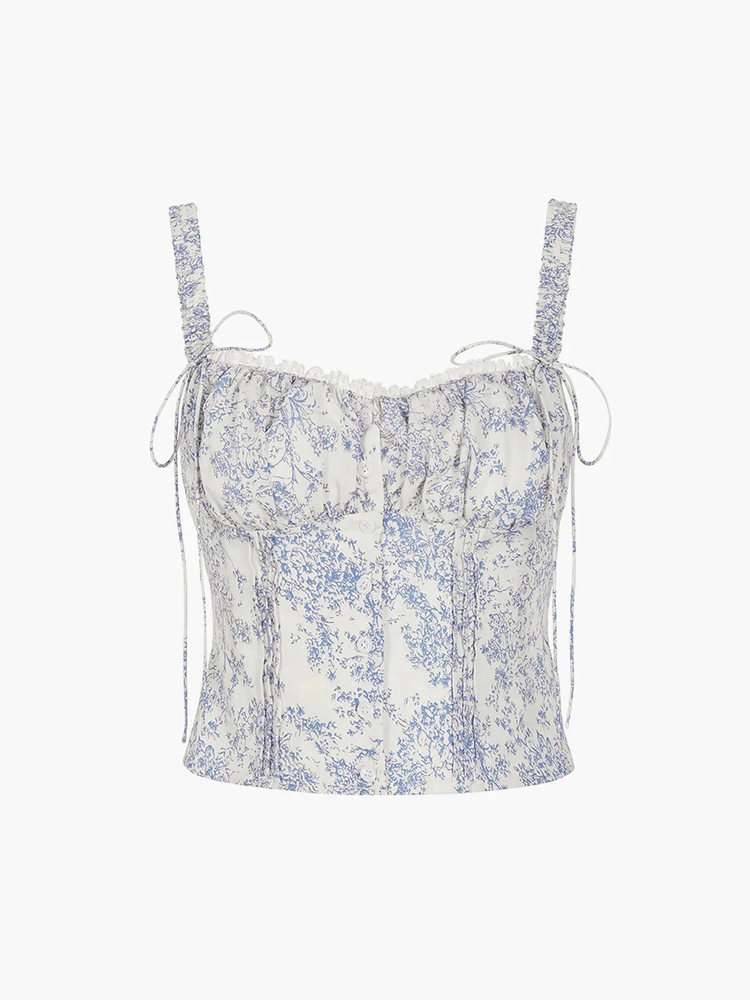 Blue bustier top with straps featuring a printed design. Crafted from high-quality materials, perfect for a chic and stylish…