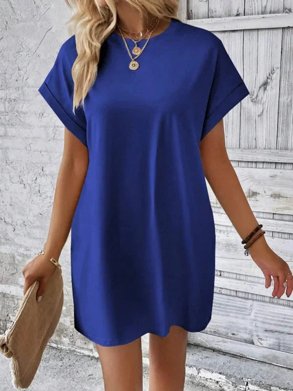 Ilani mini dress in soft cotton blend with practical pockets, ideal for all-day comfort and functionality.