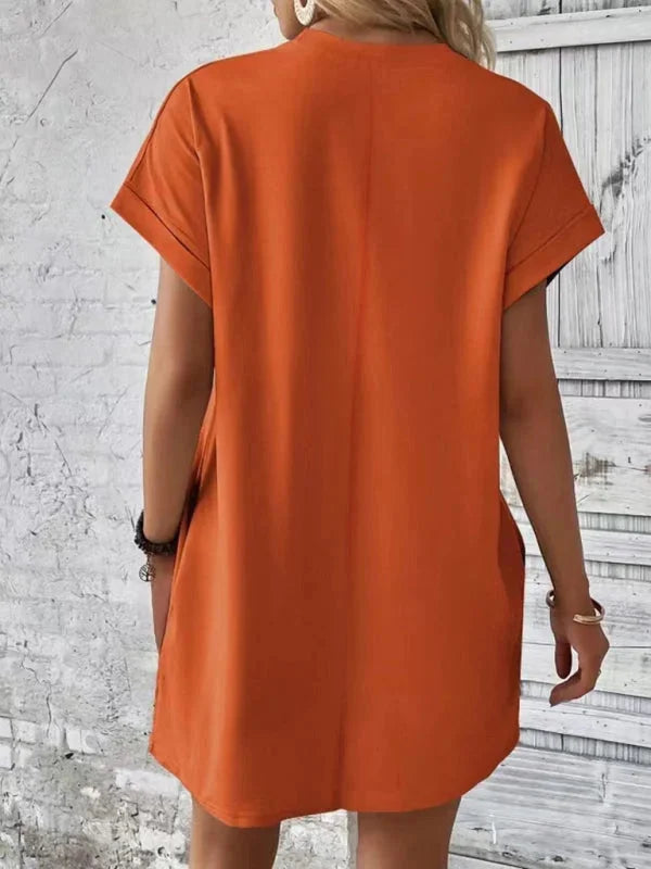 Black mini dress with pockets, made for comfort in all-day wear. A versatile piece perfect for casual outings or layering…