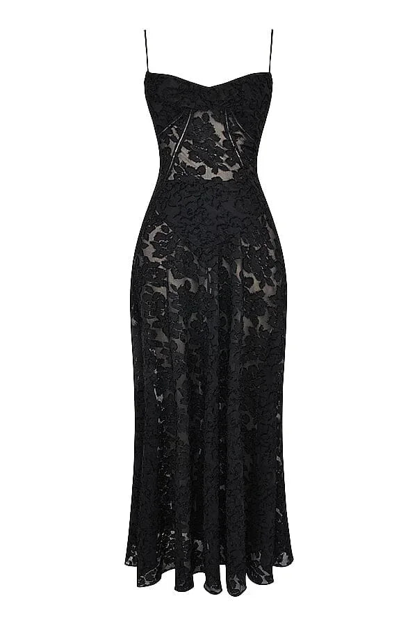 "Imaan spaghetti strap floral lace maxi dress, featuring delicate lace detailing and a flowing silhouette perfect for any…