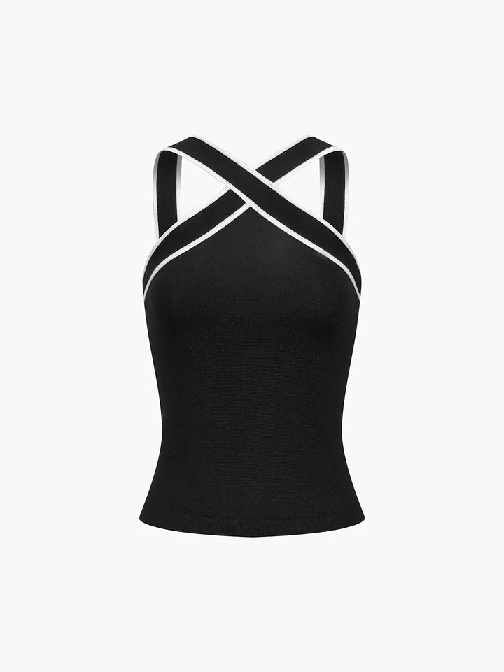 Izzah tank top for women with crisscross straps, made of soft and breathable fabric, perfect for casual or active wear.