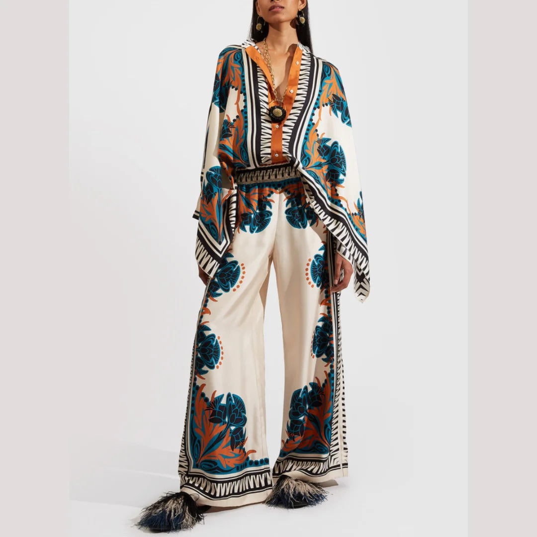 "Jasper bohemian set for spring days featuring versatile design in soft, lightweight fabric for a laid-back look."