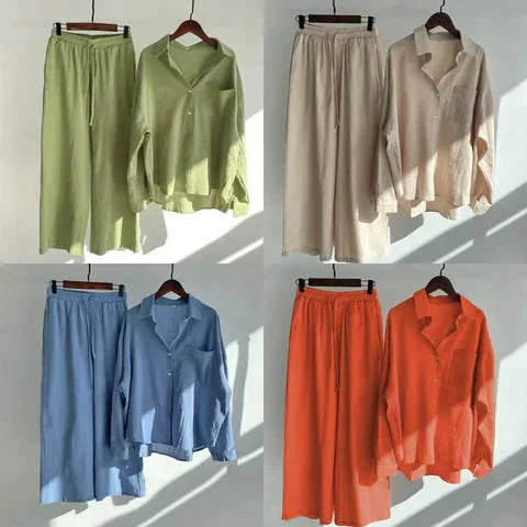 Women's linen set with versatile design and stylish appeal, perfect for various occasions.