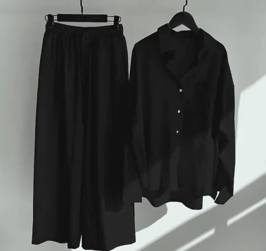 "Black linen women's set by Jaylee with versatile design for all occasions."