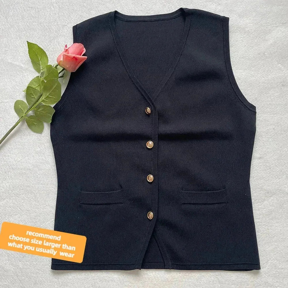 Sleeveless vest in white with buttons, a chic and modern design suitable for casual or formal wear, a must-have for any…