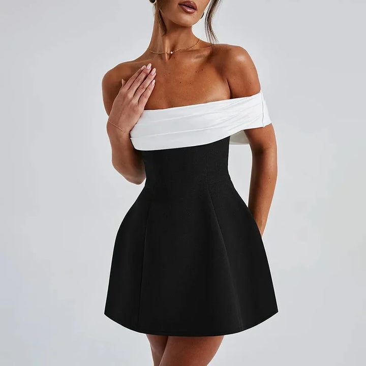 Off-shoulder dress in two-tone with a sleek design by Jessica, perfect for making a stylish statement at any event.