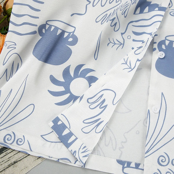 White and blue patterned set showcasing a modern design with durable fabric.