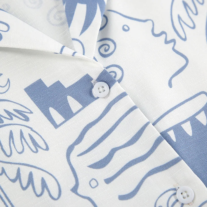 "Kaari set featuring white and blue pattern design. Made of soft and durable material for a charming and versatile addition…
