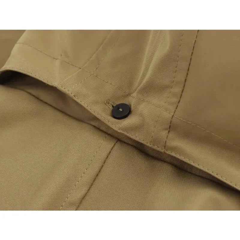 Khaki drawstring jacket with adjustable fit, ideal for casual wear.