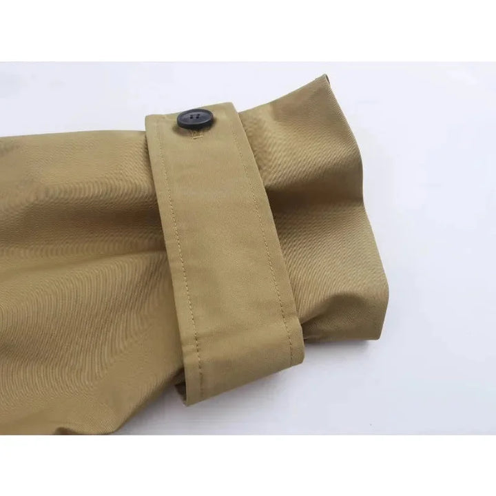 Khaki drawstring jacket with adjustable fit, perfect for a casual look.