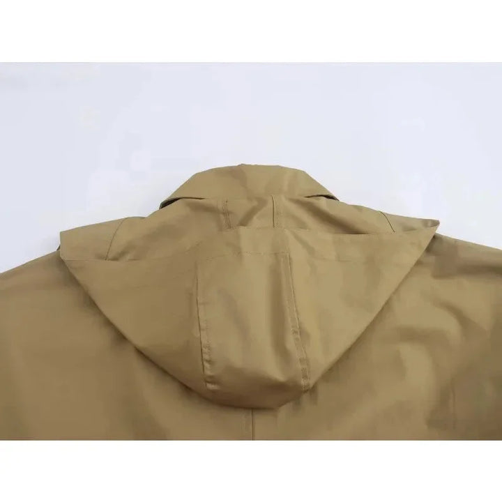 Khaki drawstring jacket with adjustable fit, ideal for a casual outfit.