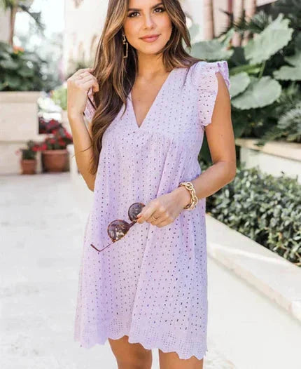Light Purple Sleeveless Lace Dress with Side Pockets by Kamorah. Elegant lace detailing, perfect for any occasion.