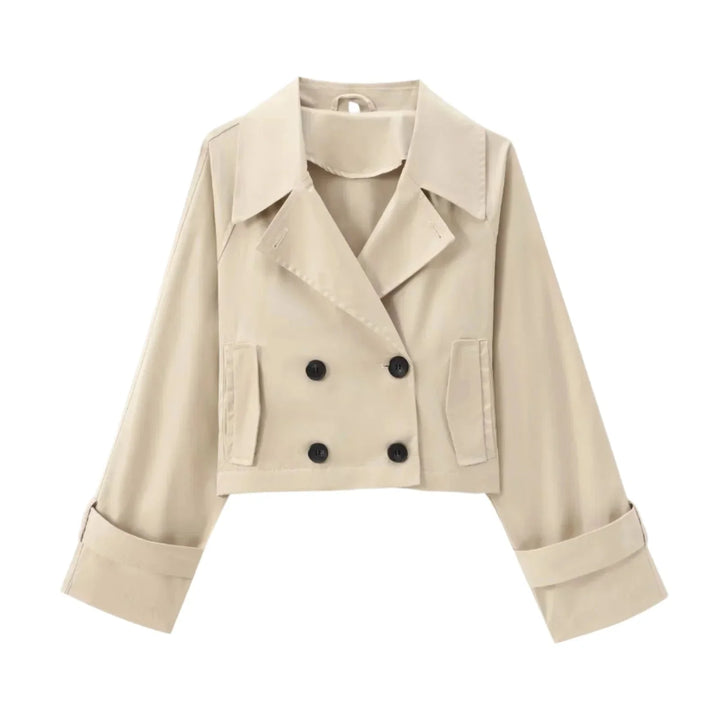 Cropped trenchcoat in beige with button detailing, chic and versatile design, ideal for a fashionable and trendy look.
