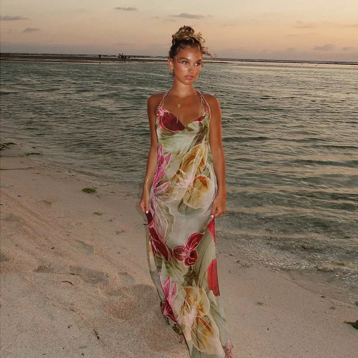 Sleeveless dress in Kenya with colorful floral print, perfect for summer days, made from lightweight, breathable fabric.