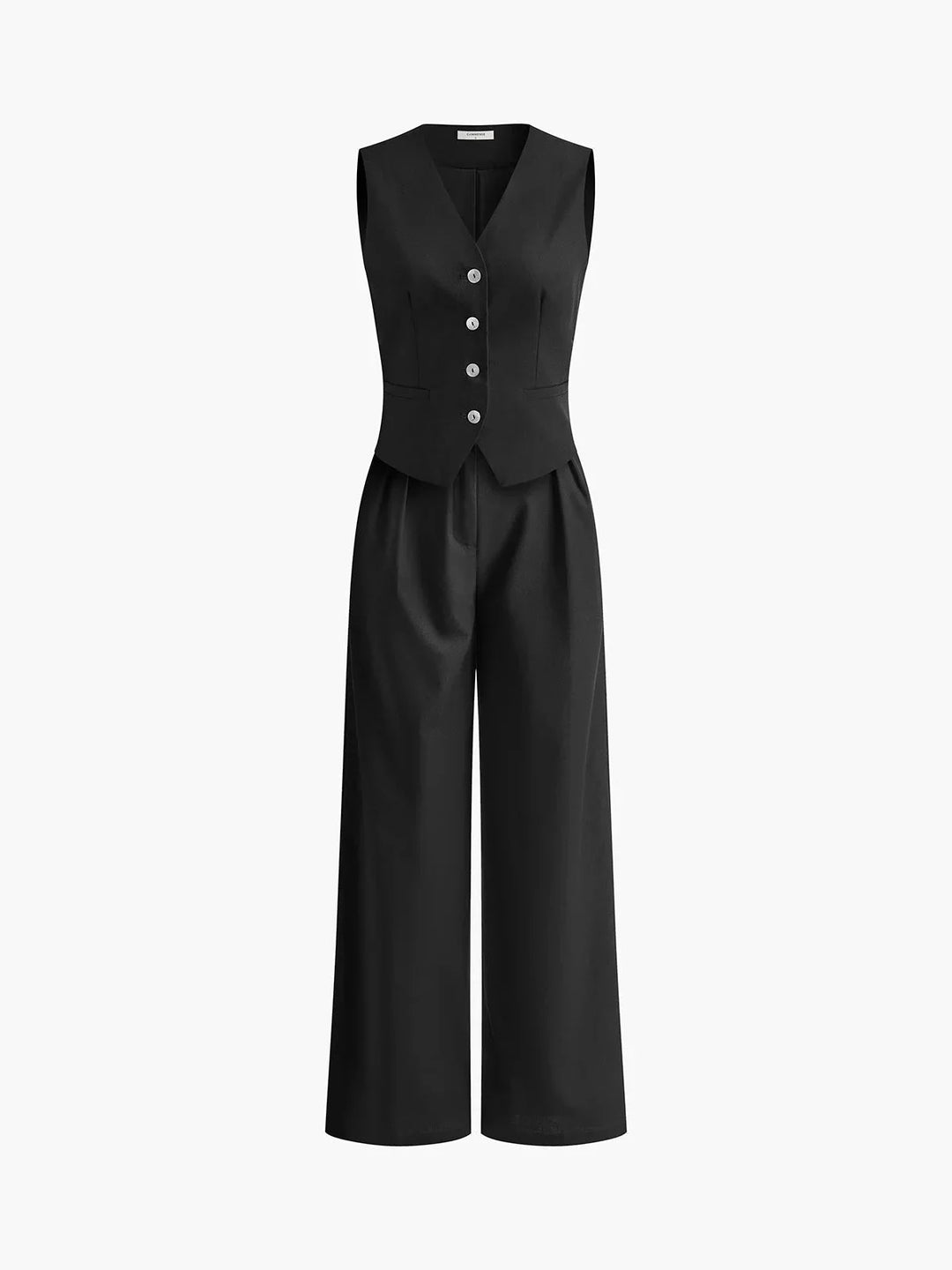 "Sleeveless top and wide-leg pants set in lacey fabric with a relaxed fit and elegant silhouette"