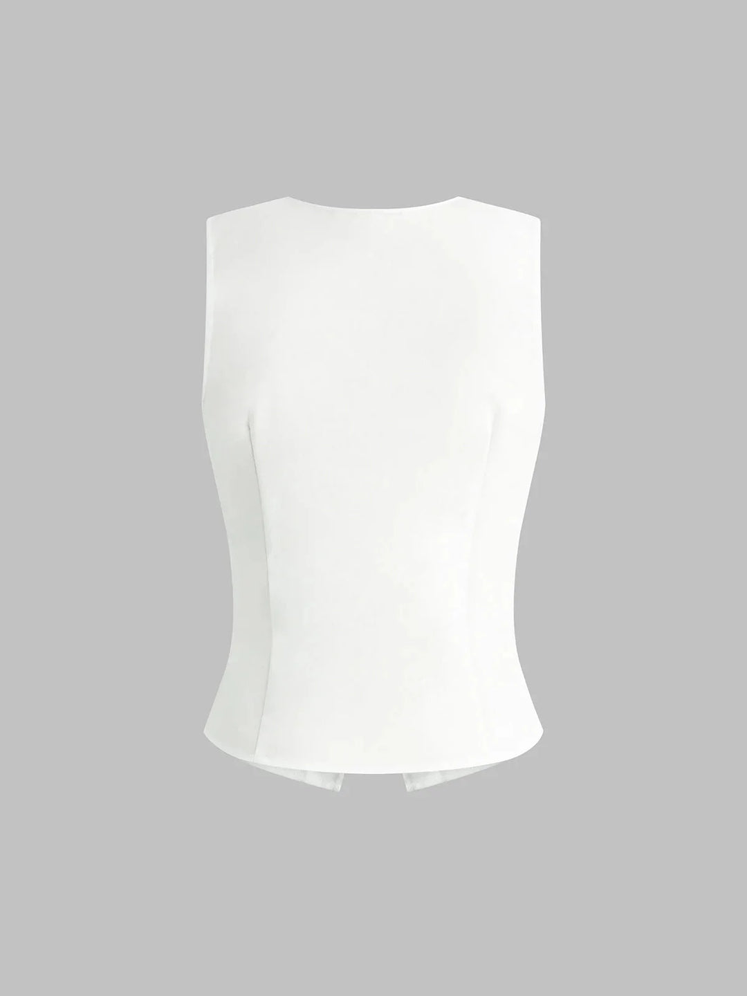 Sleek sleeveless button-up collared shirt in light grey, made of soft cotton blend with front pockets and a tailored fit by…