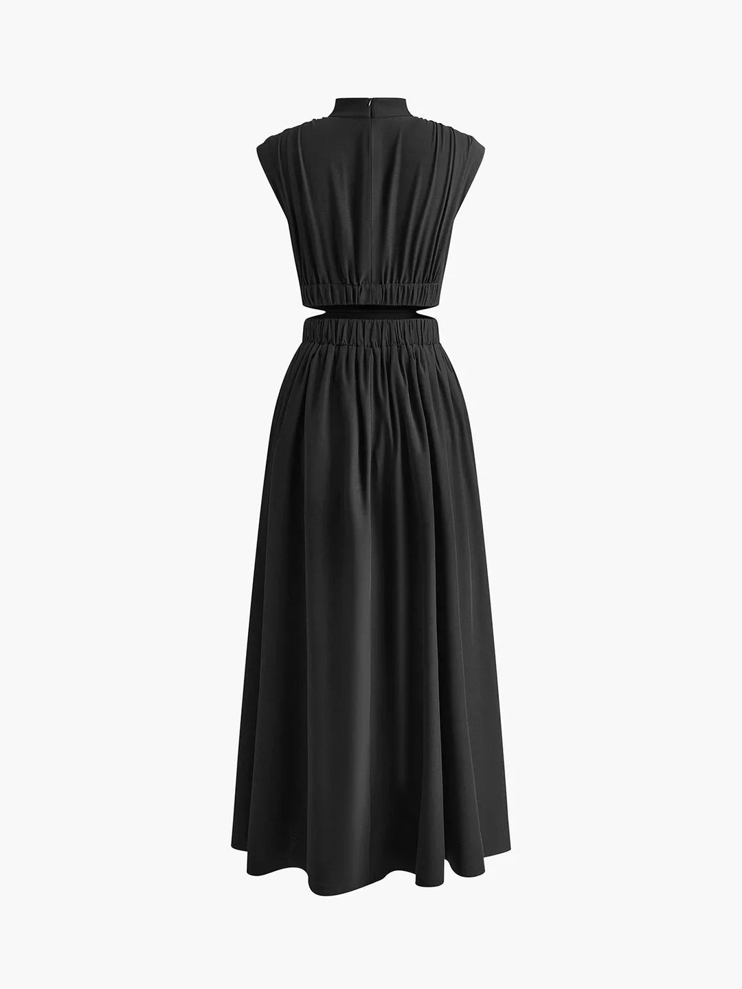 Sleeveless mock neck dress with cutouts, made from soft cotton blend fabric, perfect for a stylish casual look on sunny days.