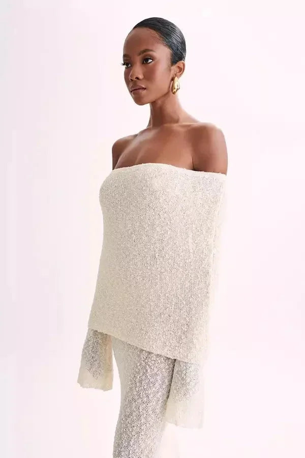 Off-shoulder dress in timeless elegance with stylish sleeves - Leandra, made from comfortable and high-quality fabric.