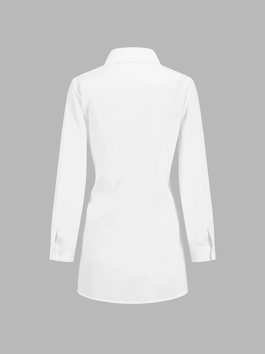A versatile black blouse with adjustable front tie and buttoned cuffs, perfect for adding a touch of elegance to any outfit.
