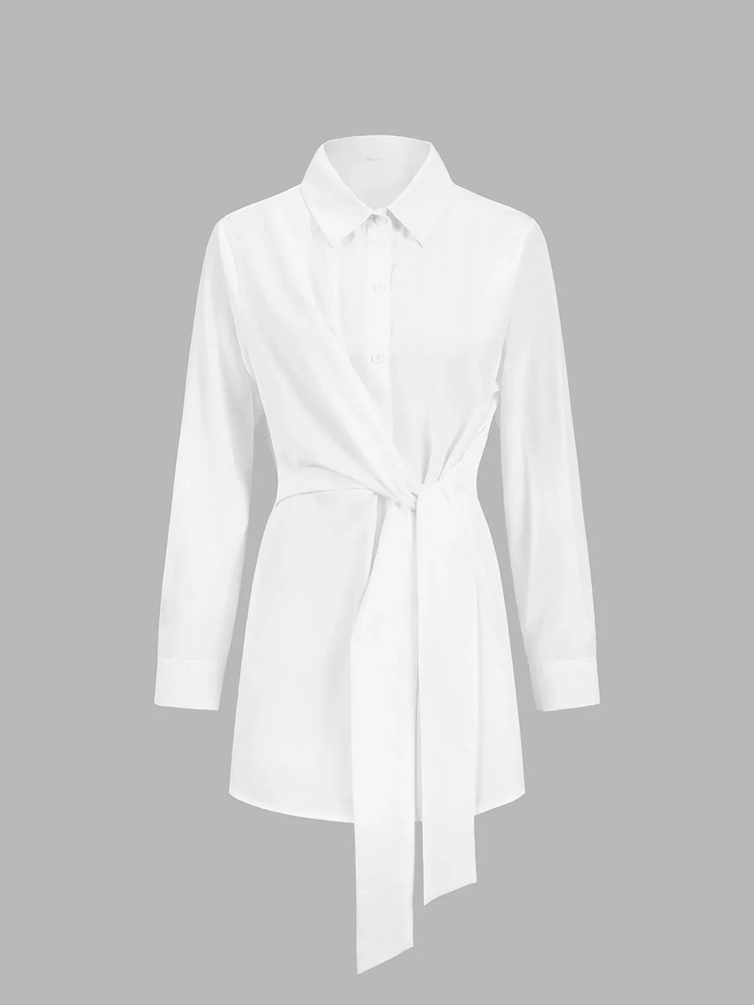 Striped blue and white blouse with adjustable front-tie and buttoned cuffs. Casual and stylish design for everyday wear.