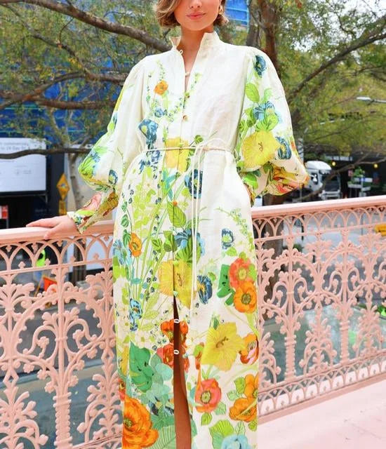 "Flowy maxi shirt dress with delicate floral print, perfect for effortless everyday style. Made with lightweight, breathable…