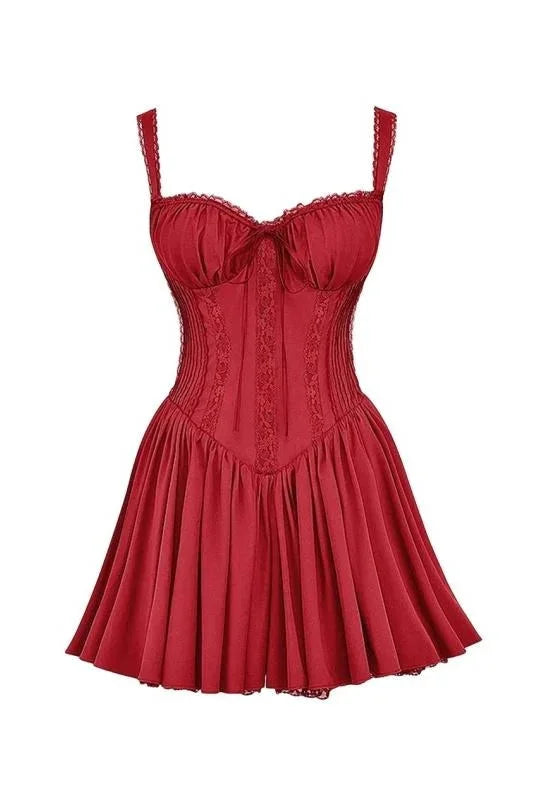 Ruched sweetheart neckline flared mini dress in light blue with soft polyester fabric, perfect for a casual summer look.