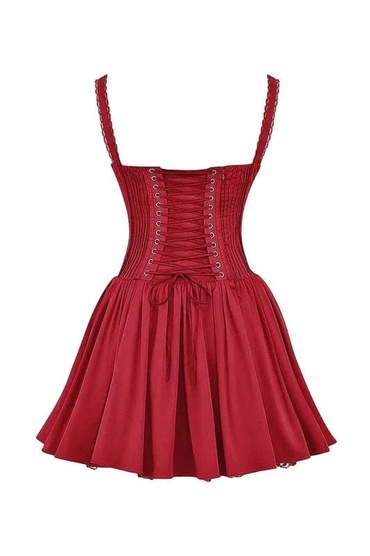 Black ruched sweetheart neckline flared mini dress made of soft fabric with a chic design.