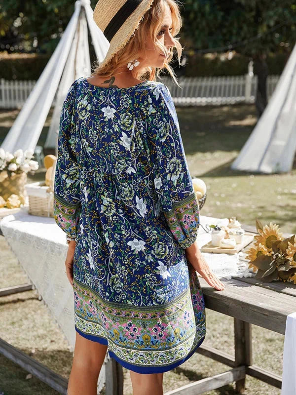 "Marina - Mini dress featuring boho-inspired design with delicate prints, perfect for a casual yet chic look."