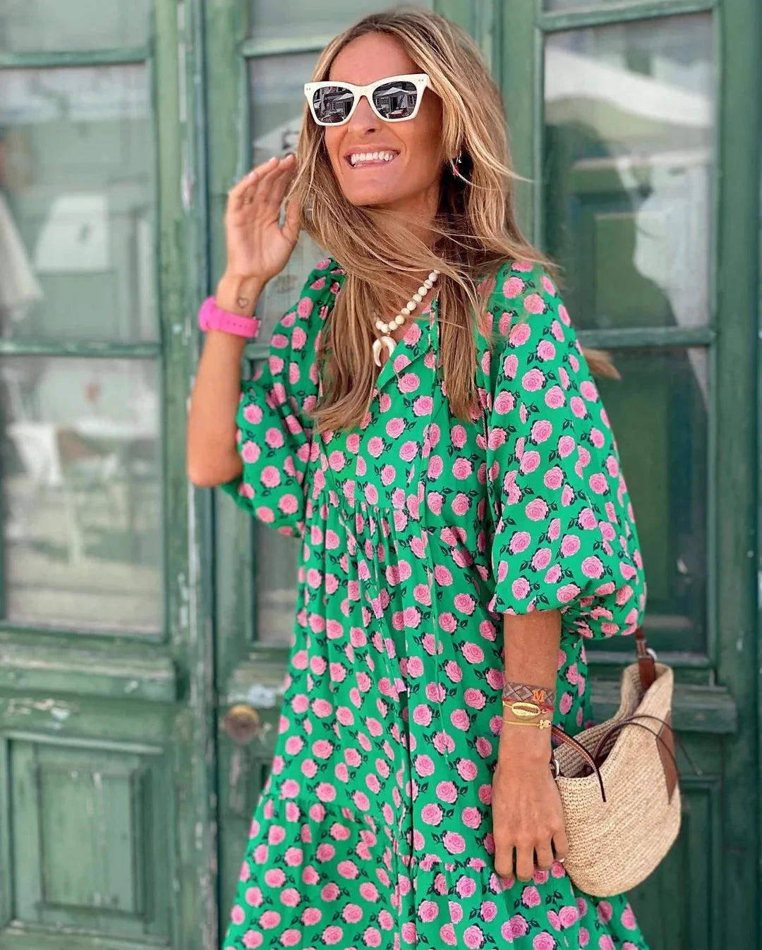 "Maxi dress featuring a playful print design, perfect for effortless summer style, made from lightweight and breathable…